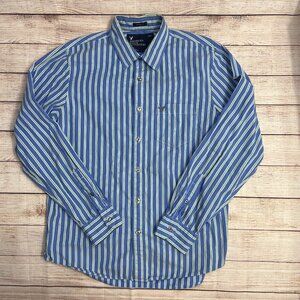 American Eagle Outfitters Blue Green Striped‎ Button-Down Shirt Size L/G Vintage